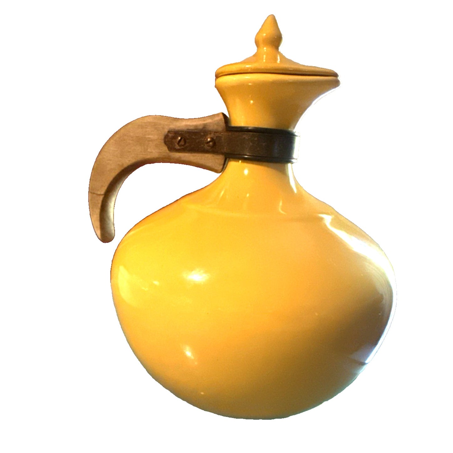 Vintage Bauer Pottery Plainware Yellow Coffee Carafe Pitcher Wood Handle Lid MCM