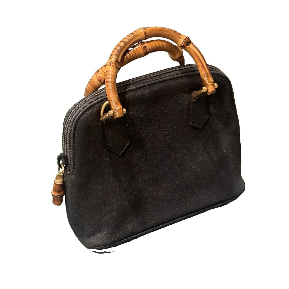 Vintage Gucci Bamboo Handle Mini Satchel Bag Grey Pigskin Leather Dome Handbag