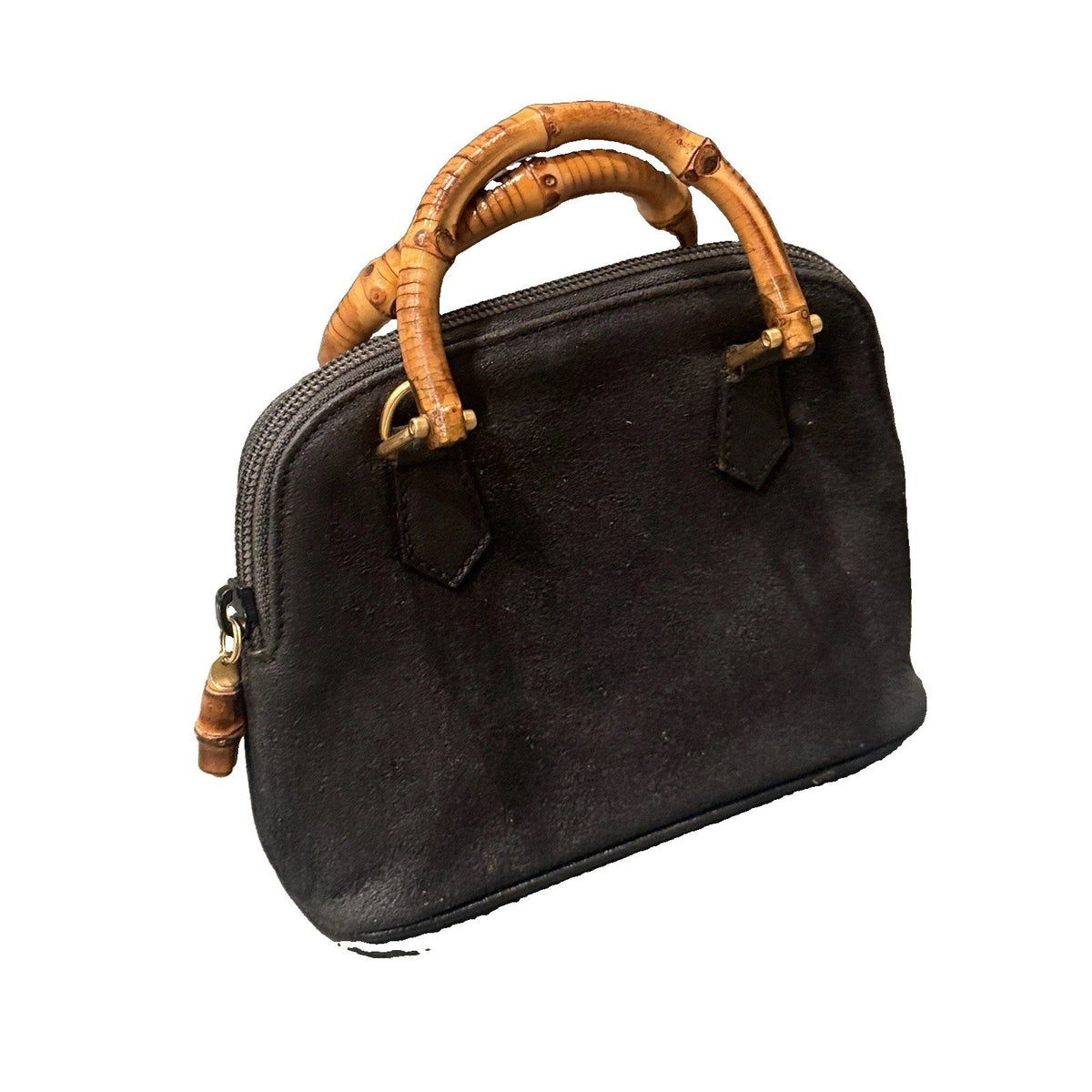 Vintage Gucci Bamboo Handle Mini Satchel Bag Grey Pigskin Leather Dome Handbag