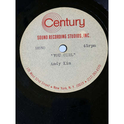 Andy Kim You Girl 1969 Acetate Test Pressing 45 RPM Sound Studios Jeff Barry